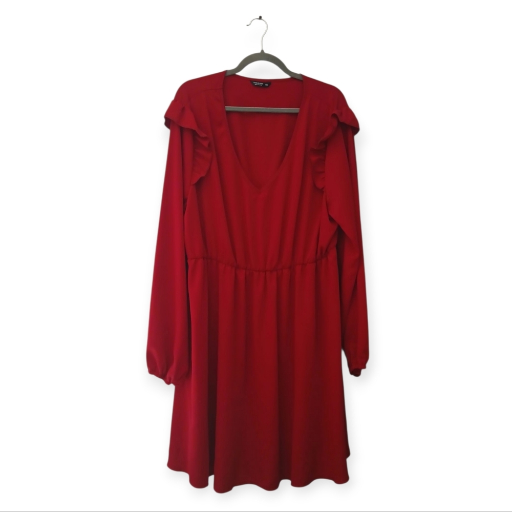 SHEIN Red Long Sleeve Dress with Ruffles